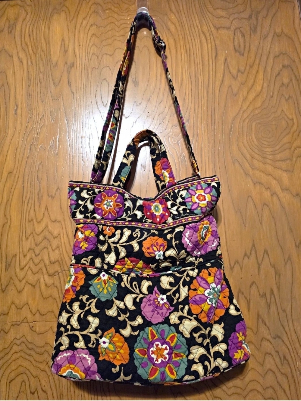 Vera Bradley Quilted Shoulder Bag in Black with Multicolor Floral